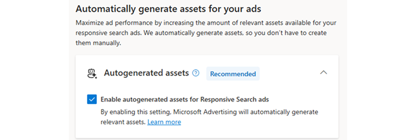 レスポンシブ検索広告における自動生成アセット