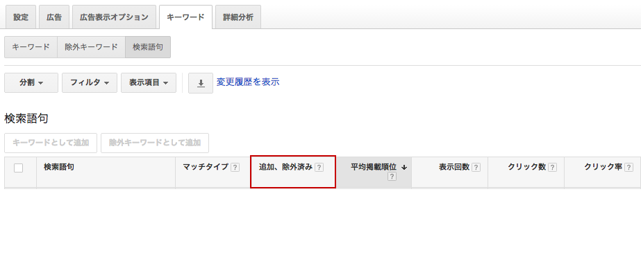 Google 広告のキーワード追加　除外キーワードの設定